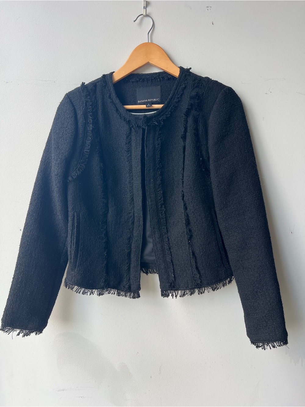 Banana Republic Black Fringed Tweed Blazer